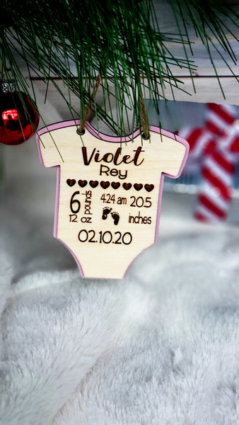 3D Wooden Personalized Baby Stats Ornament