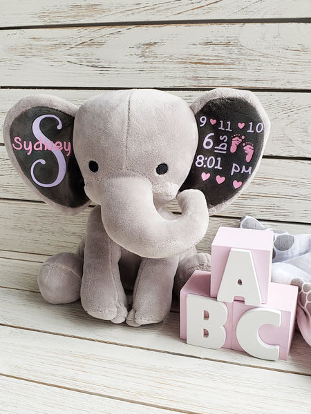 Personalized Birth Stats Plush Elephant