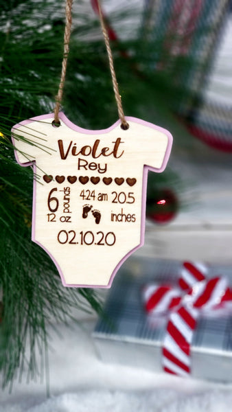 3D Wooden Personalized Baby Stats Ornament