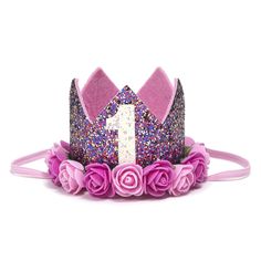 Confetti Pink First Birthday Crown